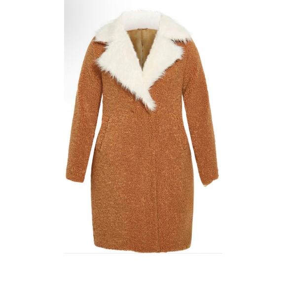 NEW Aveology City Chic Tan Faux Fur Teddy Jacket Size 24 (Retal $200) - Picture 4 of 6